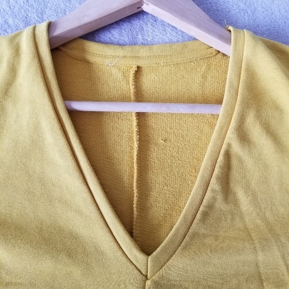 YELLOW V-Neck Short Sleeve Mini Swing Sweater Dress - Picture 13 of 13